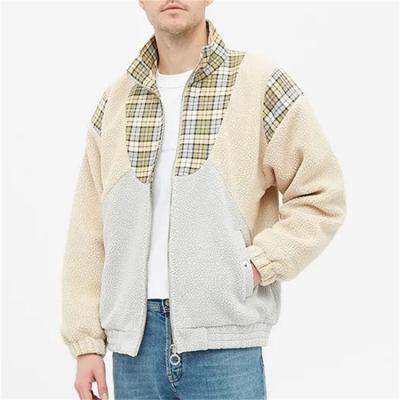 China OEM Breathable Custom Made Mens Wool Jacket Heated Warm Winter Track Color Block Check Patchwork Fleece Jacket For Men for sale