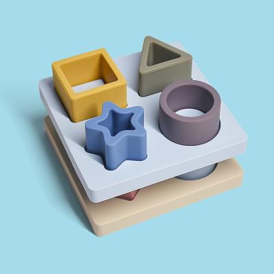 China 100% New Eco-Friendly Motessori Stacking Cognitive Hand Board Silicone Shapes Geometric Puzzles For Kids for sale