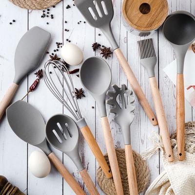 China Wholesale Low Moq Viable Spot Food Grade Silicone Spatula Spoon Set 12Pcs In 1 Set Silicone Kitchen Utensil Set for sale