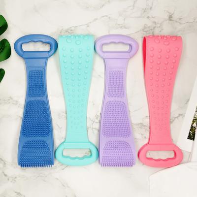 China EXFOLIATE Eco-Friendly Shower Silicone Bath Scrubber Belt Body Brush Back Bath Belt for sale