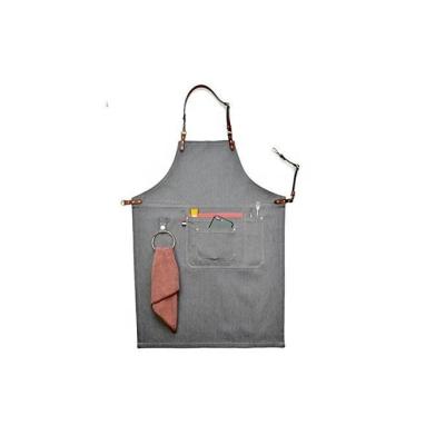 China Eco-Friendly Gray Canvas Work Apron Barista Apron With Adjustable Dermal Cortical Tape Tool Apron for sale