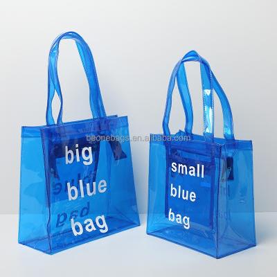 China Clear PVC Bag Beach Tote Bag With Heavy Duty Clear PVC Tote Bag Beach Bag Pouch Tote Bags Transparent Pockets for sale