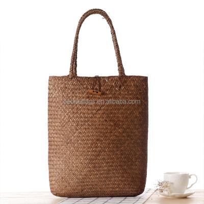 China 2017 Lady Solid Packable Straw Tote Bag Natural Shoulder Beach Bag Vintage Summer Raffia Straw Beach Bags for sale