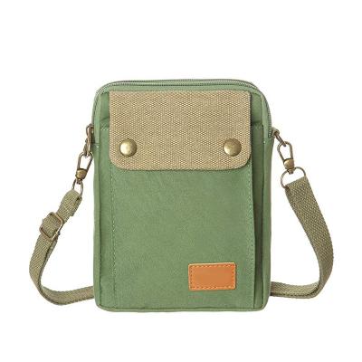 China Waterproof Custom Durable Women Small Cotton Canvas Cell Phone Purse Wallet Cotton Cross - Body Purse Bags for sale