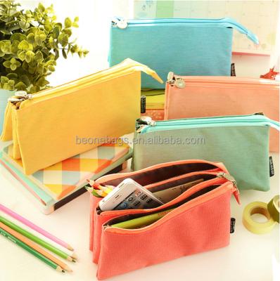 China 3 Layer Canvas Zipper Pencil Bag Canvas Hot Selling Pencil Bag Filter Frames Three Pocket Creative Pencil Bag for sale