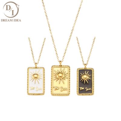 China Fashionable Minimalist Vintage Stainless Steel 18K Gold Plated Non Tarnish Jewelry Necklace Sun Tarot Card Pendant Necklace for sale