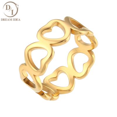 China 2022 New Minimalist Design Stainless Steel Love Heart Chain Hollow Ring 18K Gold Plated Simple Women's Ring For Party for sale