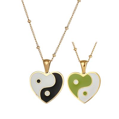 China 2021 Minimalist Heart Yin Yang Enamel Necklace 18K Gold Plated Stainless Steel Colorful Love Heart Pendant Necklace for sale