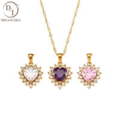 China 2021 Hot Selling Minimalist Women Jewelry 18K Stainless Steel Necklace Stainless Steel Gold Plated Zircon Heart Pendant Necklace for sale