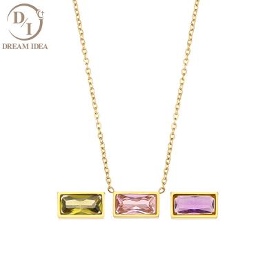 China Fashion Jewelry Minimalist Stainless Steel Zircon Necklace Gold Plated Geometric Square Zircon Pendant Necklace for sale