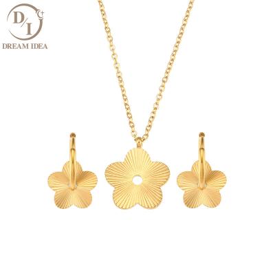 China Minimalist Fashion 18K Gold Plated Stainless Steel Necklace Earring Set Cute Flower Jewelry Pendant Necklace for sale