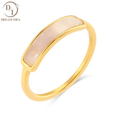 China New Style Minimalist Design 18K Gold Plated Stainless Steel Ring Popular Statistical Female Jewelry White Shell Ring for sale