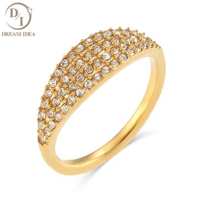 China Minimalist Luxury Fine Jewelry 18K Gold Plated Stainless Steel Ring Popular CZ Hypoallergenic Diamond Ring for sale