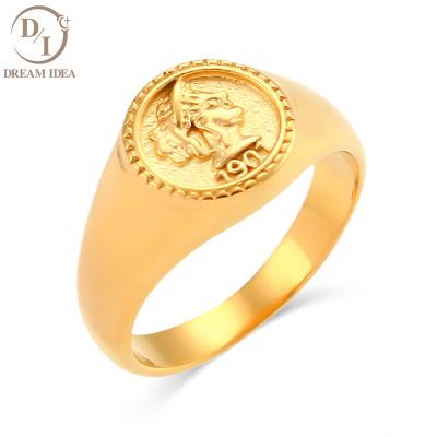 China Cute Fashionable Vintage 18K Gold Plated Jewelry Seal Ring Female Jewelry Stainless Steel Portrait Ring 1901 for sale