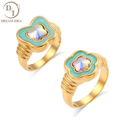 China Cute New Style Design 18K Gold Plated Stainless Steel Ring Colorful Diamond Acrylic Butterfly Chunky Ring for sale