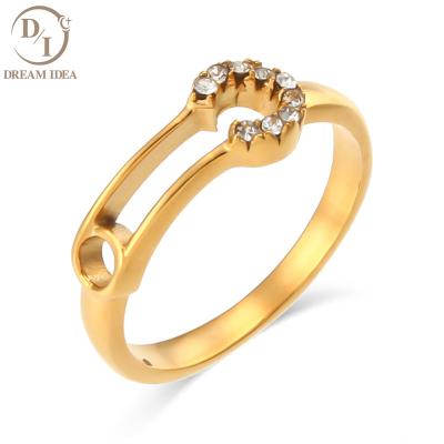 China New Style Minimalist Design Ring Zircon Stainless Steel Crystal Waterproof 18K Gold Plated Ring for sale