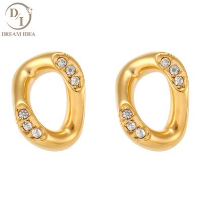 China Minimalist fashion minimalist gold plated female jewelry earring stainless steel circle zircon chunky stud earring for sale