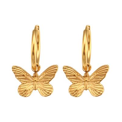 China CLASSIC Trendy Vintage 18K Stainless Steel PVD Gold Plated Earring Butterfly Drop Huggie Earrings For Women for sale