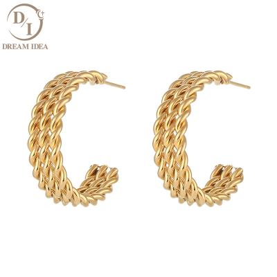 China Wholesale Trendy Minimalist 18k Gold Plated Twisted Garland Circle Earring Women Jewelry C-Shape Earring for sale