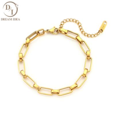 China European Minimalism Jewelry Gold Plated Chunky Chain Rectangle Paperclip Thick Link Chain Bracelet for sale