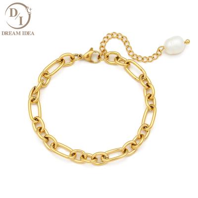 China New CLASSIC Fashion Stainless Steel Bracelet 18k Gold Plated Chunky Pearl Chain Bracelet For Women for sale