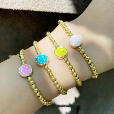 China Vintage Minimal Trendy 18k Copper Plated Gold Colorful Smiley Beaded Chain Bracelet Bracelet for sale