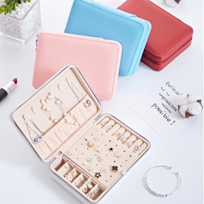 China Wholesale Minimalist Pink Cute Ring Necklace Box Custom Jewelry Storage Leather Earring Box Organizer for sale