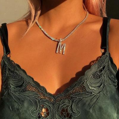 China Other Luxury Female English Letter Rhinestone Alloy Neck Chain Simple Pendant Necklace for sale