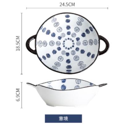 China 2022 ceramic household viable rice bowl double ear soup bowl for sale