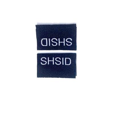 China Other Private Custom Brand Name Logo Flag Woven Hem Label Tags with Center Loop Fold for sale