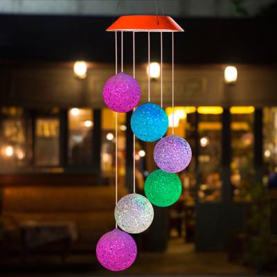 China Eco-friendly Decoration Outdoor Solar Wind Chimes LED Lights Ball Solar Wind Chimes Color-Changing Crystal Ball Wind Chimes for sale