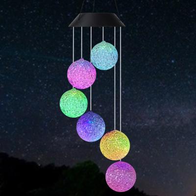 China Eco-friendly Outdoor Decoration Solar Wind Chimes LED Lights Color-Changing Ball Wind Chimes Crystal Ball Solar Wind Chimes for sale