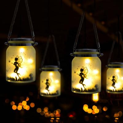 China Solar Garden Outdoor Hanging Lights Led Mason Jar String Lights Glass Christmas Halloween Decoration Waterproof Cracked for sale