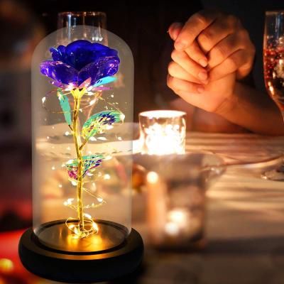 China Agriculture Best Selling Amazon Led Light Creative Christmas Gift Valentine's Day Flower Simulation Flower Glass Cover Rose Christmas Decoration for sale