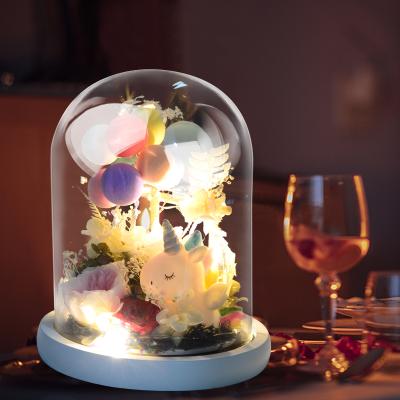 China Handmade Fairy Unicorn Souvenir Glass Dome Rose Agriculture Led Light Eternal Flower Rose String Light for sale