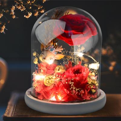 China Handmade Lamp Rose Glass Dome Fawn Rose Flower Glass Dome Led Rose Immortal Flower Rose Agriculture String for sale