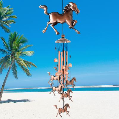 China Retro Outdoor Copper Wind Chimes Garden Wind Chimes Christmas Gift Horse Chimes Minimalist Outdoor Deep Brass Tone for sale