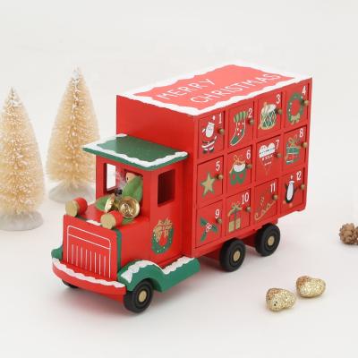 China Wooden Christmas Decoration Advent Calendar Pickup Truck With 24 Drawers for sale