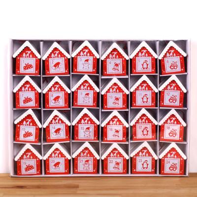 China Wooden Christmas Advent Calendar Mini Houses Christmas Tree Decoration 24 Hanging Ornaments for sale