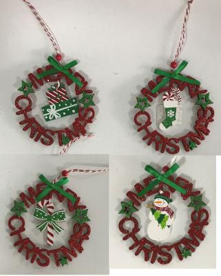 China Environmental Friendly Christmas Wooden Hanging Ornaments 4 Styles Asst. for sale