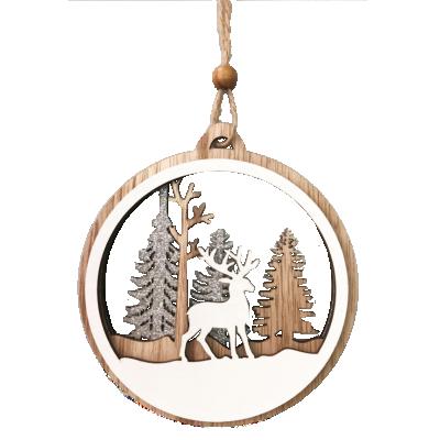 China Wooden Ball Shape Christmas Decoration Christmas Ornament Wooden Reindeer Hanging Ornament As Christmas Tree Decoration for sale