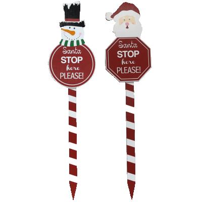 China Wooden Christmas Santa Claus Stick Environmentally Friendly Christmas Sticks Decoration with Asst Style of Santa Stop Here Santa and Snowman 2. for sale