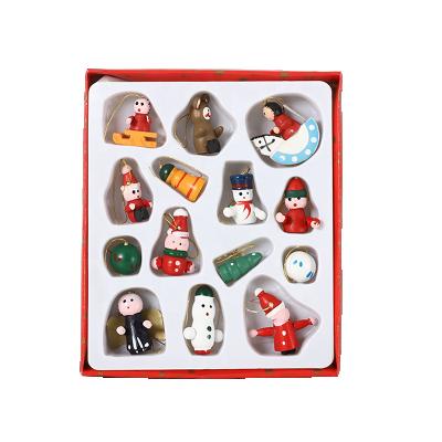 China Christmas Wooden Christamas Home Decoration Figurine Set Of 14 Christmas Ornaments for sale