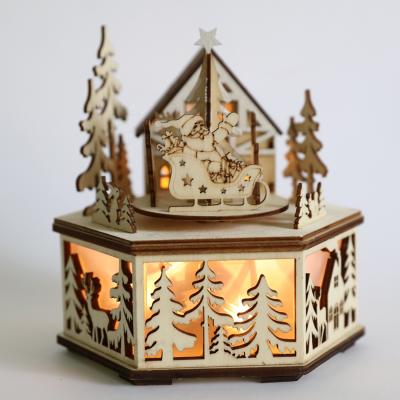 China Handmade Wooden Christmas Music Box Christmas Led Table Decoration with Christmas Scene Design in Tradition Style for Home Ornaments Festival Gifts for sale