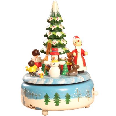 China Home Decor Handmade Christmas Wooden Music Box with Sonwman Santa Christmas Tree for Christmas Gift for sale