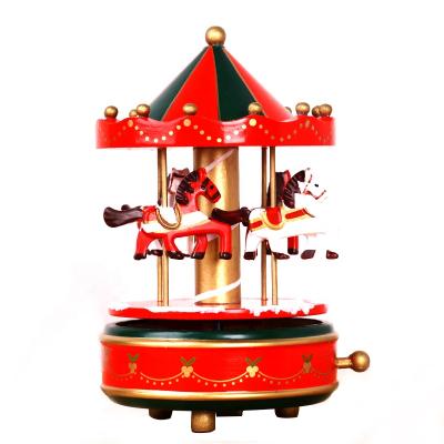 China Home Decor Christmas Decoration Wooden Mechanical Musical Box Carousel for sale