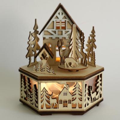 China Handmade Wooden Christmas Music Box Christmas Led Table Decoration with Christmas Scene Design in Tradition Style for Home Ornaments Festival Gifts for sale