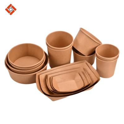 China Recycled Disposable Materials Fast Food Salad Container Lunch Box Paper Soup Cup Kraft Paper Bowl With Lid for sale