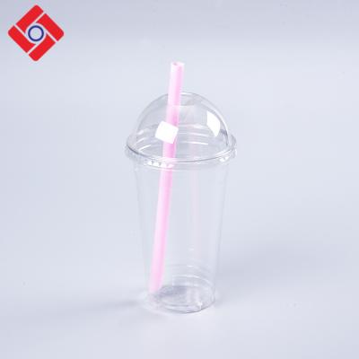 China Biodegradable Stocked Eco-Friendly Disposable Milkshake Milk Tea Coffee Dome Lid Plastic Insulated Cup,Coffee Cup To Go With Straw for sale