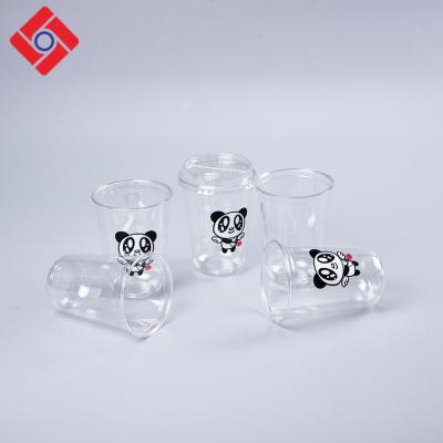 China Eco-Friendly Disposable Biodegradable Novelty Bubble Ice Tea Clear Disposable Stocked U Type Smoothie Drinking Plastic Cup With Lids for sale